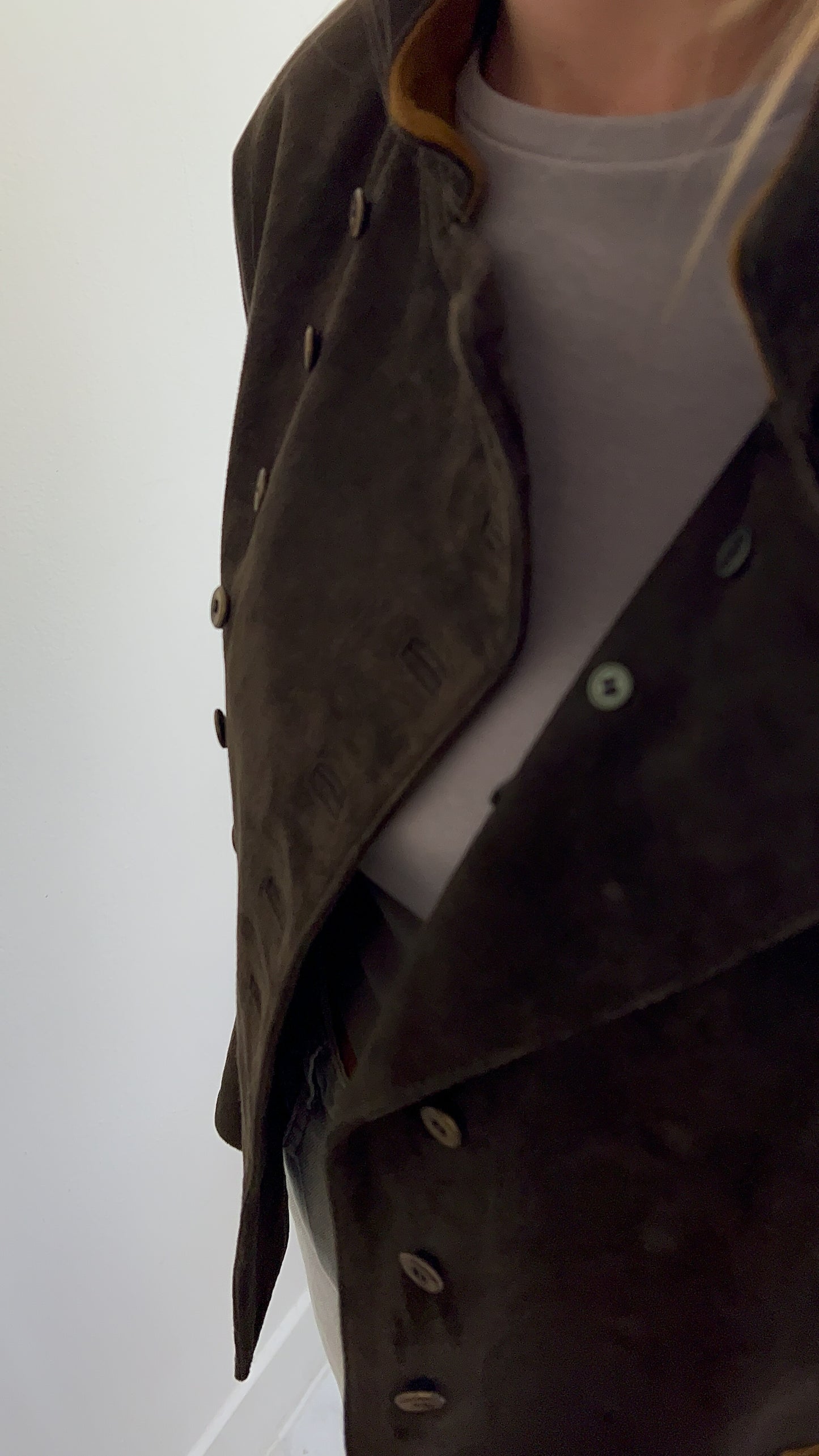 Vintage zamszowa kurtka z zarysowaniem lini ramion | M/L