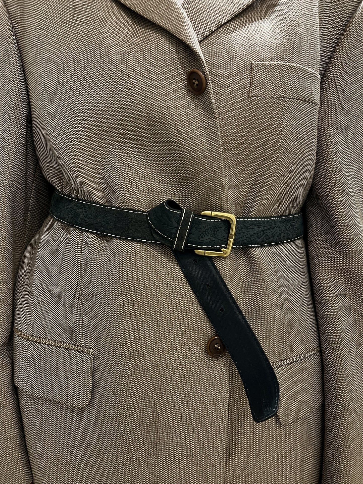 Zamszowy miękki pasek z tłoczeniem | skóra naturalna | large