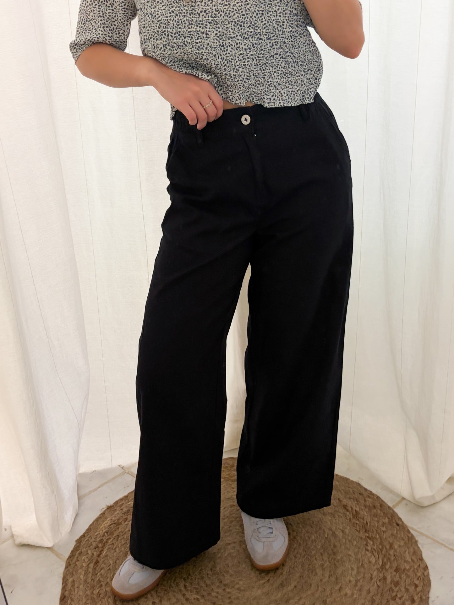 Szerokie spodnie z lnem | Wide Leg | S-M