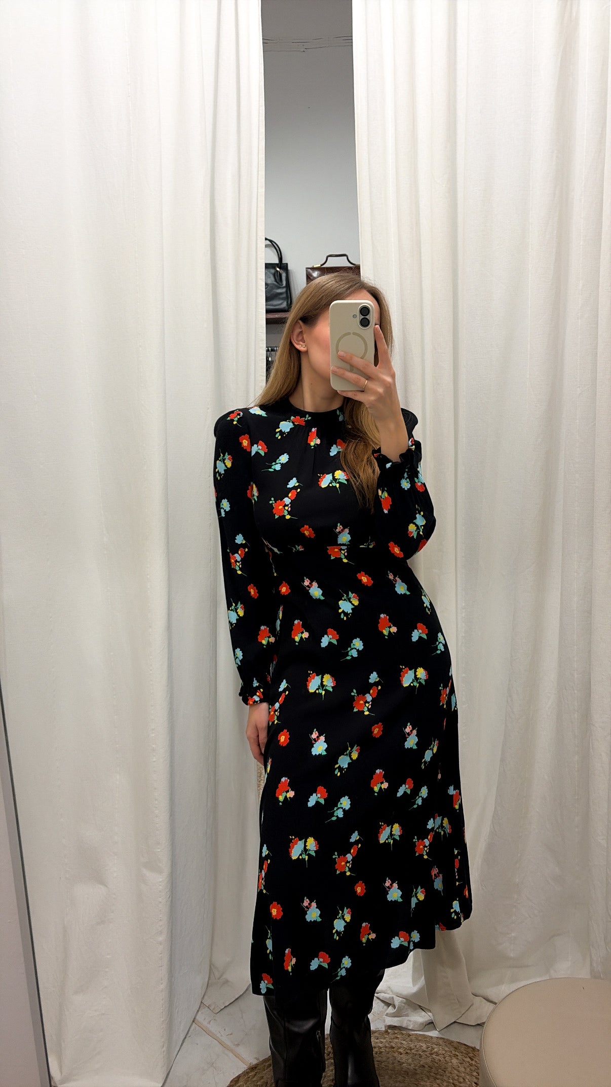 Sukienka midi w kwiatki ze 100% wiskozy | S/M