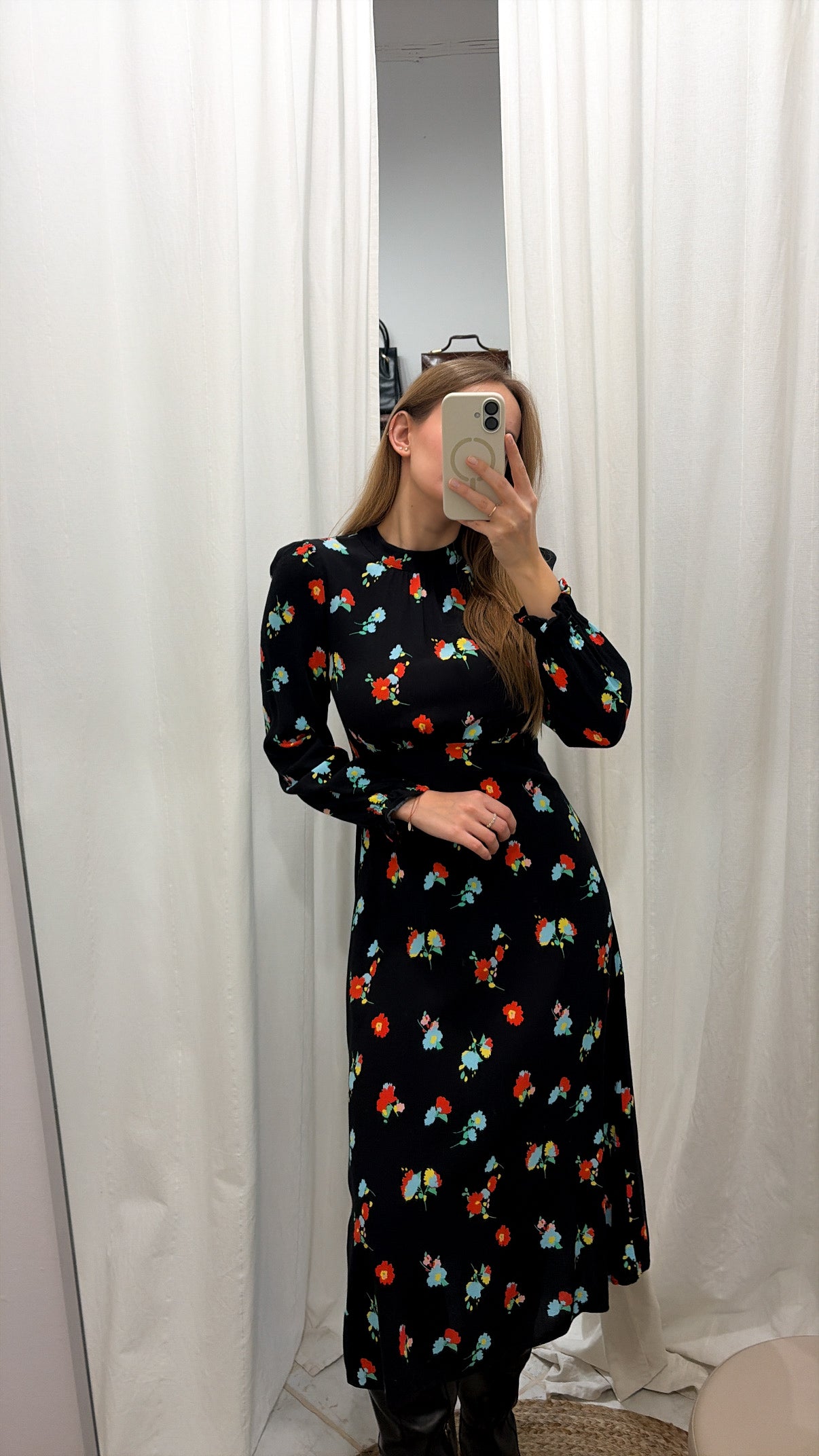 Sukienka midi w kwiatki ze 100% wiskozy | S/M