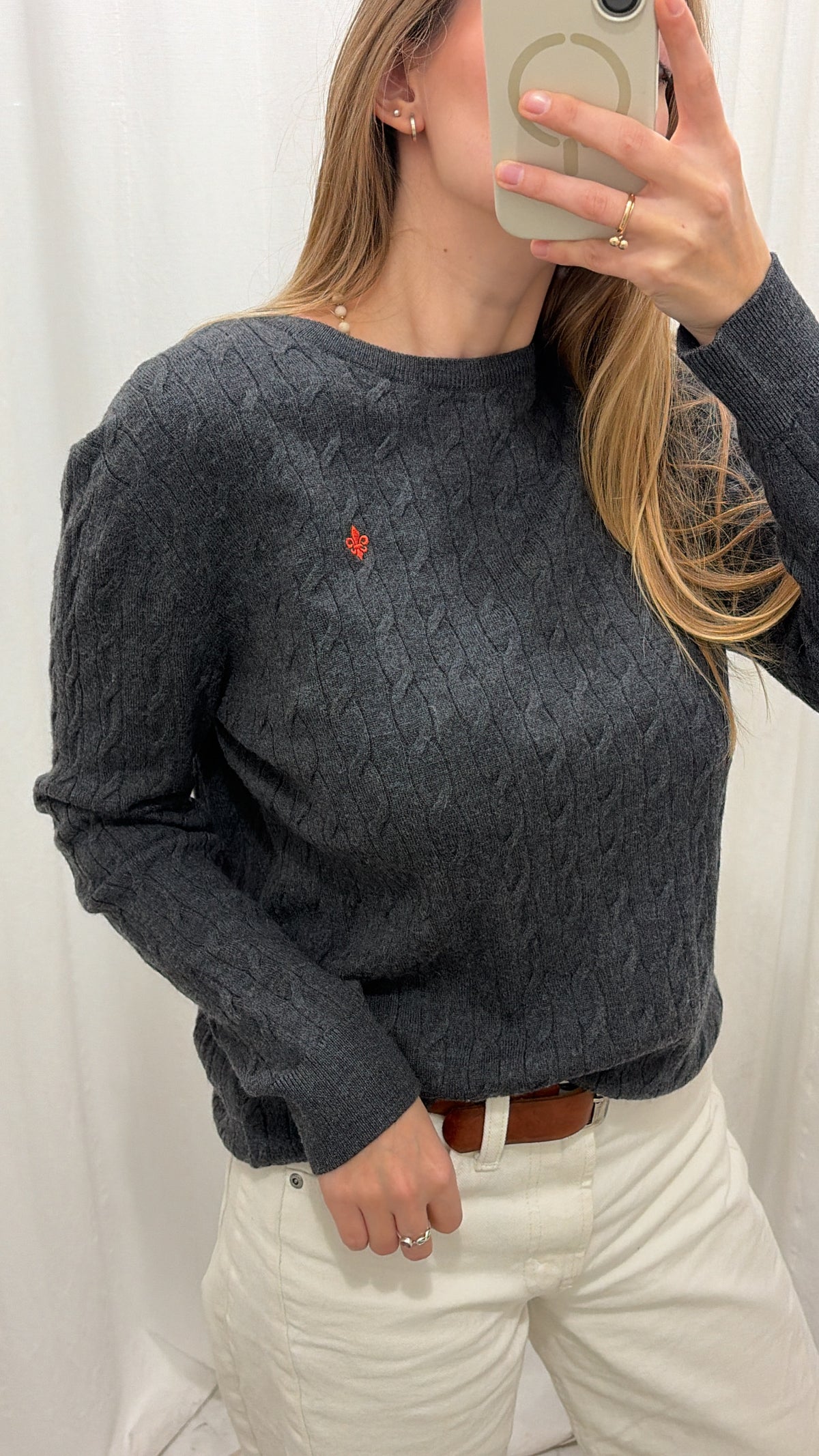 Wełna merino sweter w warkocz L/XL