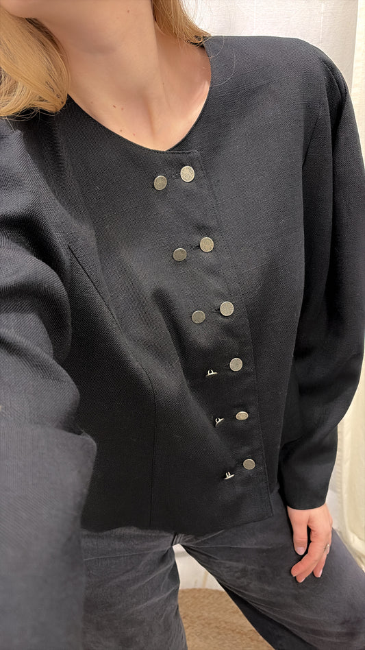 Żakiet vintage z szerokimi ramionami i ozdobnymi guzikami | M-XL