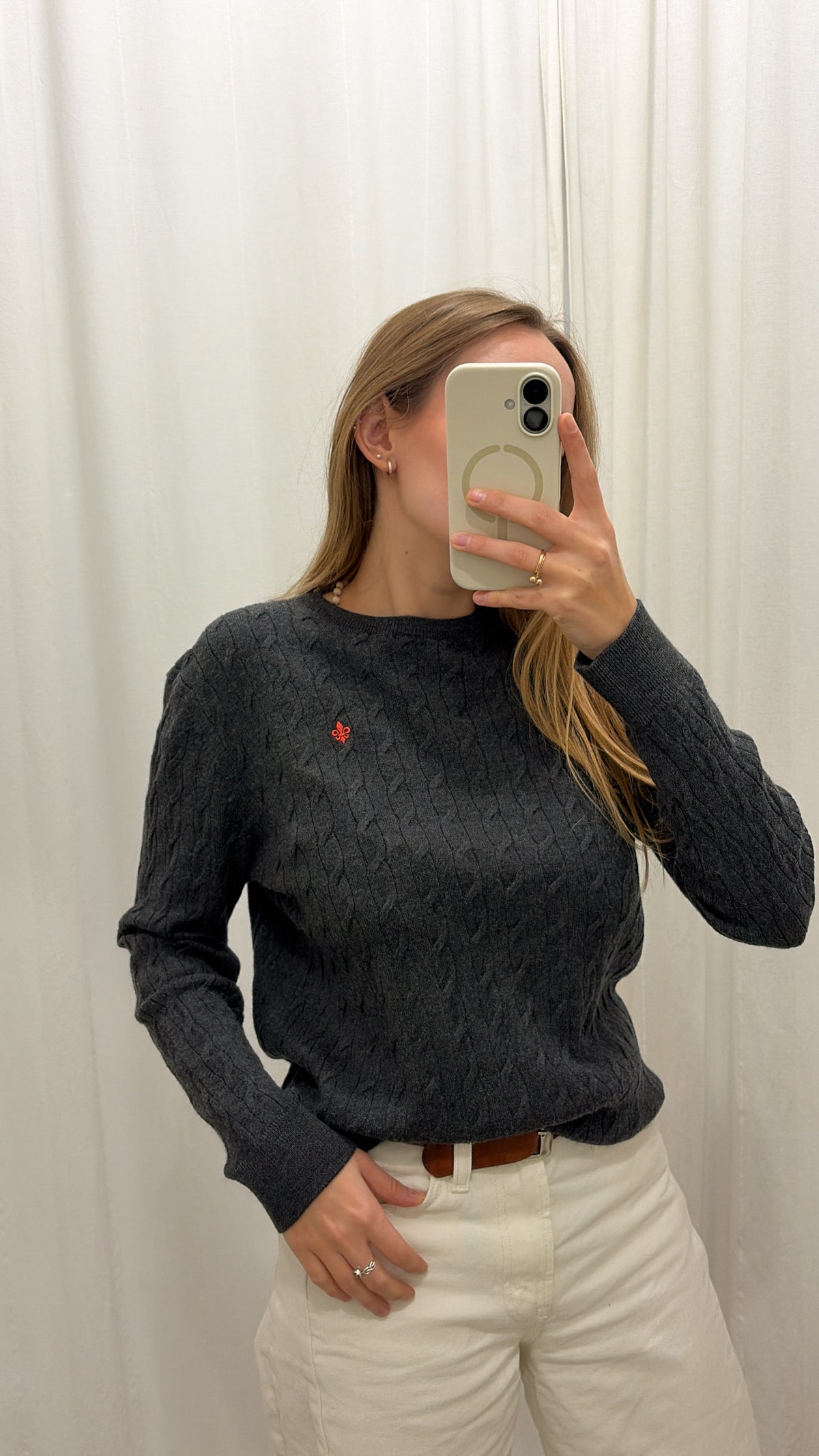 Wełna merino sweter w warkocz L/XL