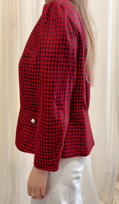 Żakiet vintage w czerwono czarną kratę z ozdobnymi guzikami | L-XL