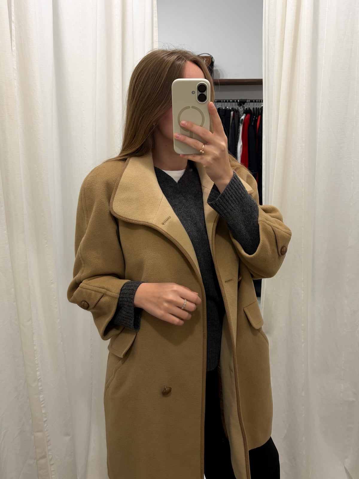 Vintage beżowy płaszcz rękaw 3/4 M-L