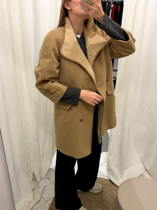 Vintage beżowy płaszcz rękaw 3/4 M-L
