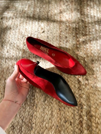 Eleganckie czerwone czółenka Högl | zamsz naturalny | 37