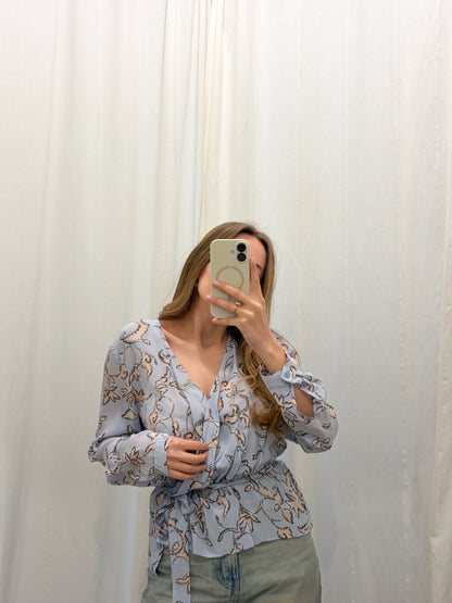 Błękitna bluzka ze 100% jedwabiu z baskinką | L-XL