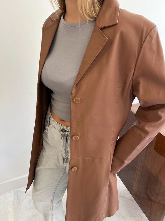 Skórzany płaszcz w ciepłym brązie | M