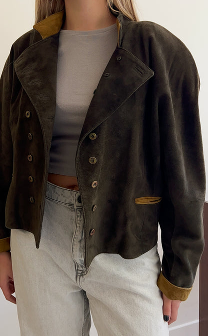 Vintage zamszowa kurtka z zarysowaniem lini ramion | M/L