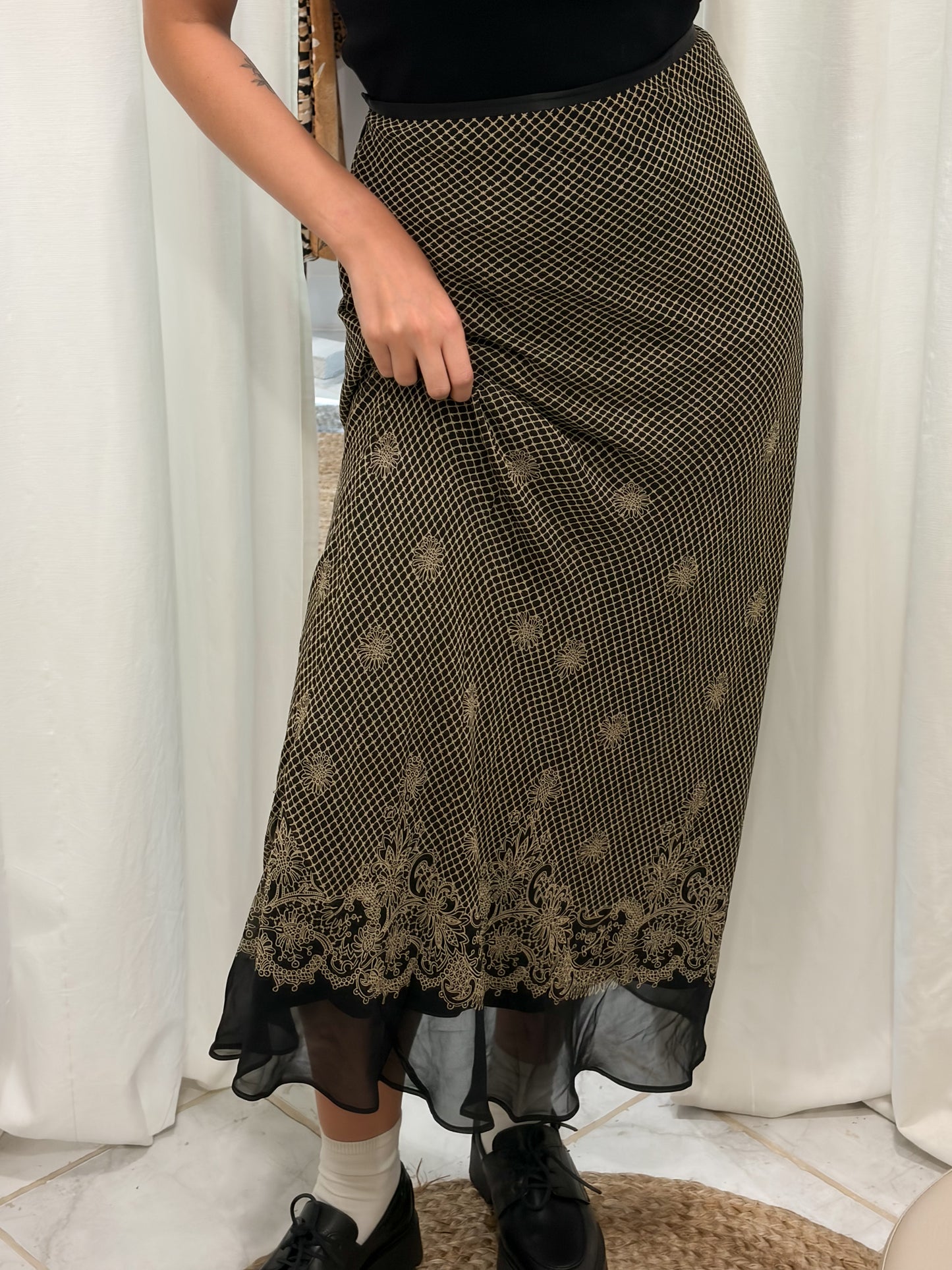 Fenn Wright Manson Maxi wzorzysta spódnica ze 100% jedwabiu XL-XXL