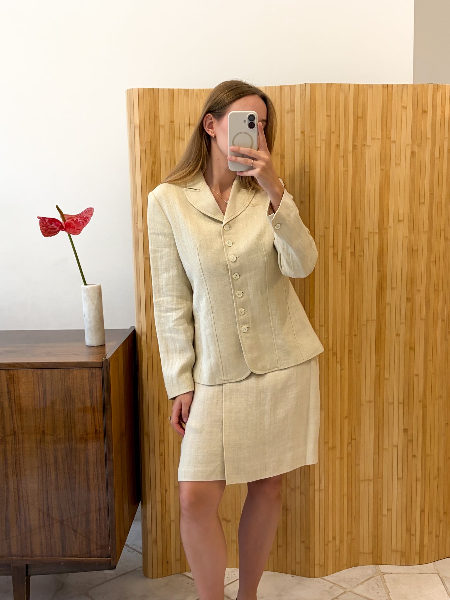 ESPRIT Lniana beżowa garsonka vintage M