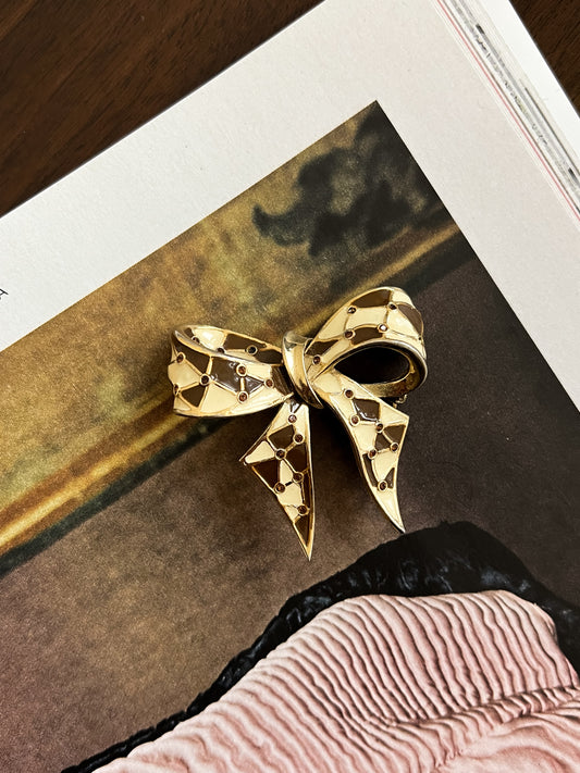 Broszka kokarda ciężka sygnowana | lata 80'/90'