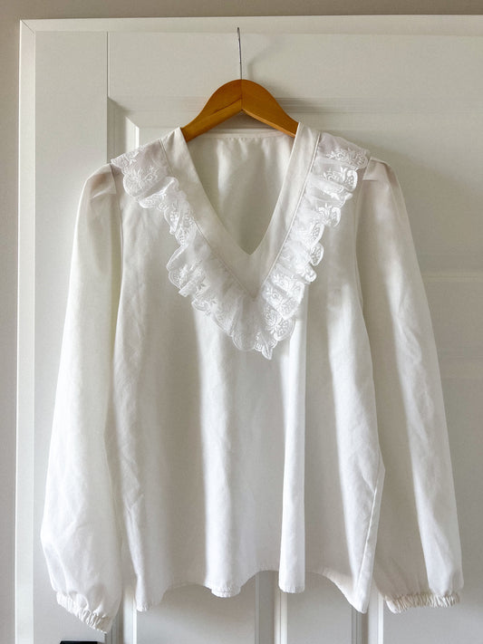 Biała bluzka z koronką – lata 70/80 | M/L