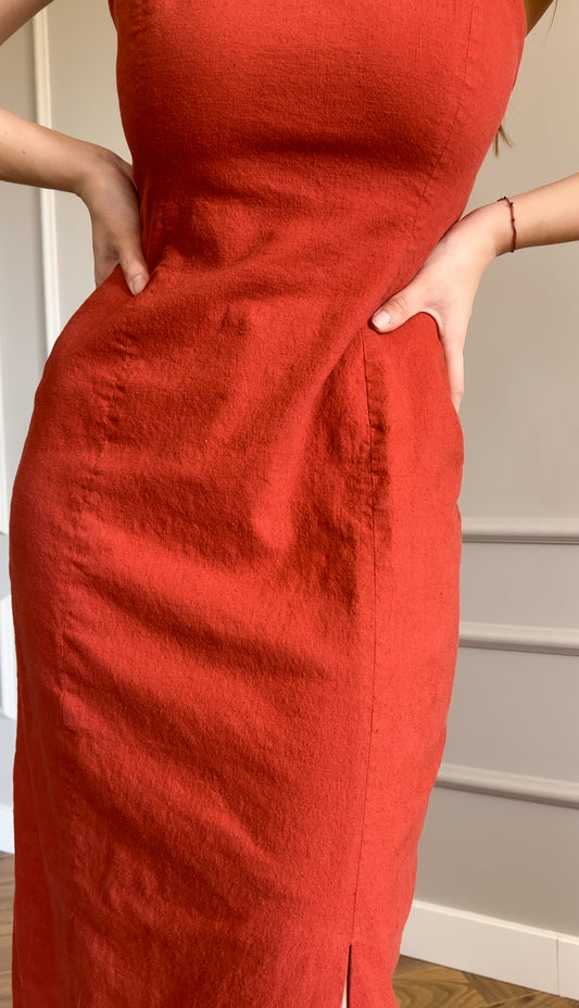 Ceglasta sukienka maxi | M/L