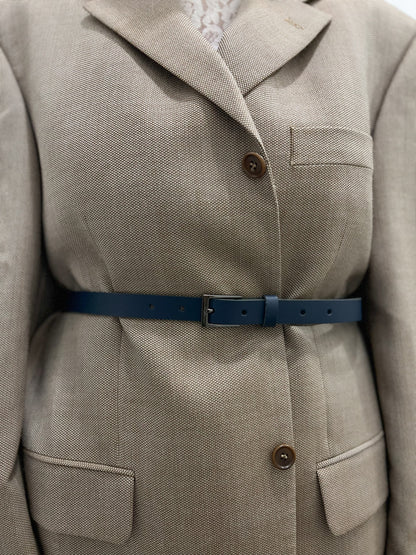 Pasek z granatowym wykończeniem | skóra naturalna | medium