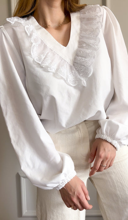 Biała bluzka z koronką – lata 70/80 | M/L