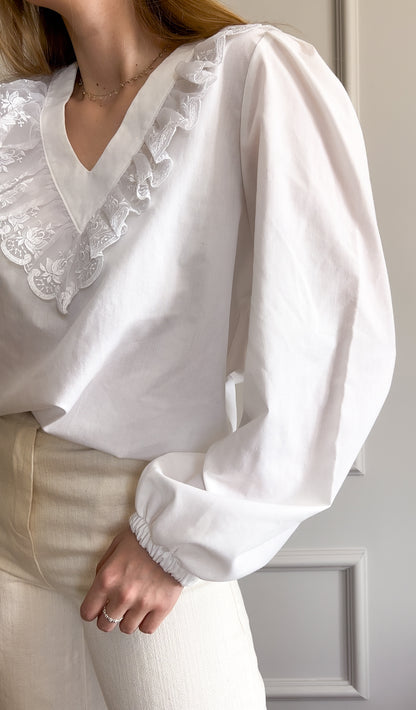 Biała bluzka z koronką – lata 70/80 | M/L