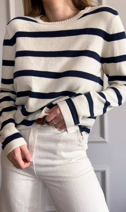 Klasyczny sweter w paski z wełną merino | M/L