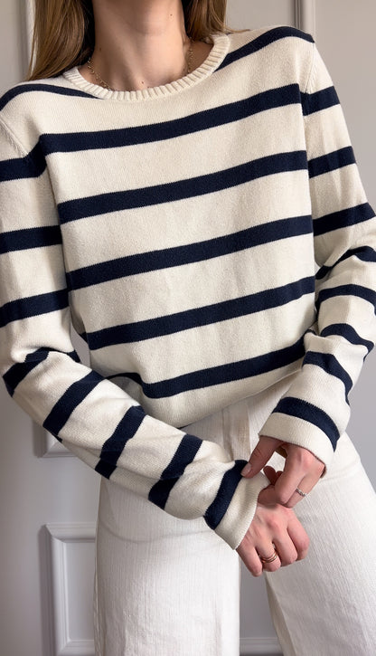 Klasyczny sweter w paski z wełną merino | M/L