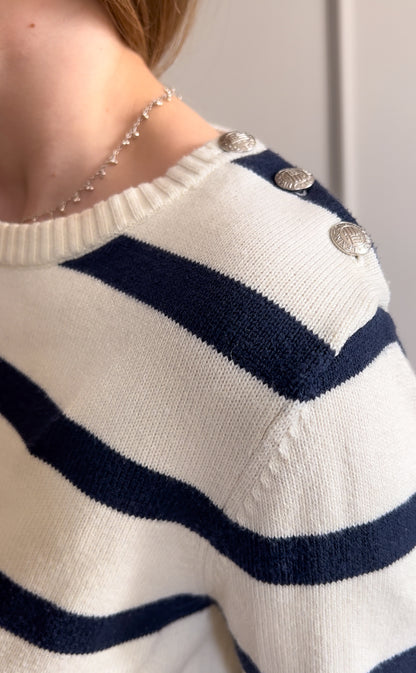 Klasyczny sweter w paski z wełną merino | M/L