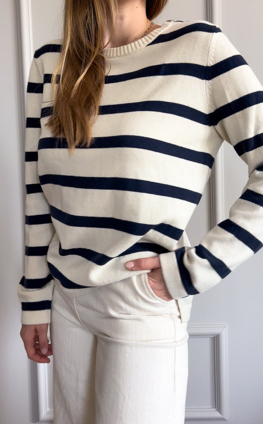 Klasyczny sweter w paski z wełną merino | M/L