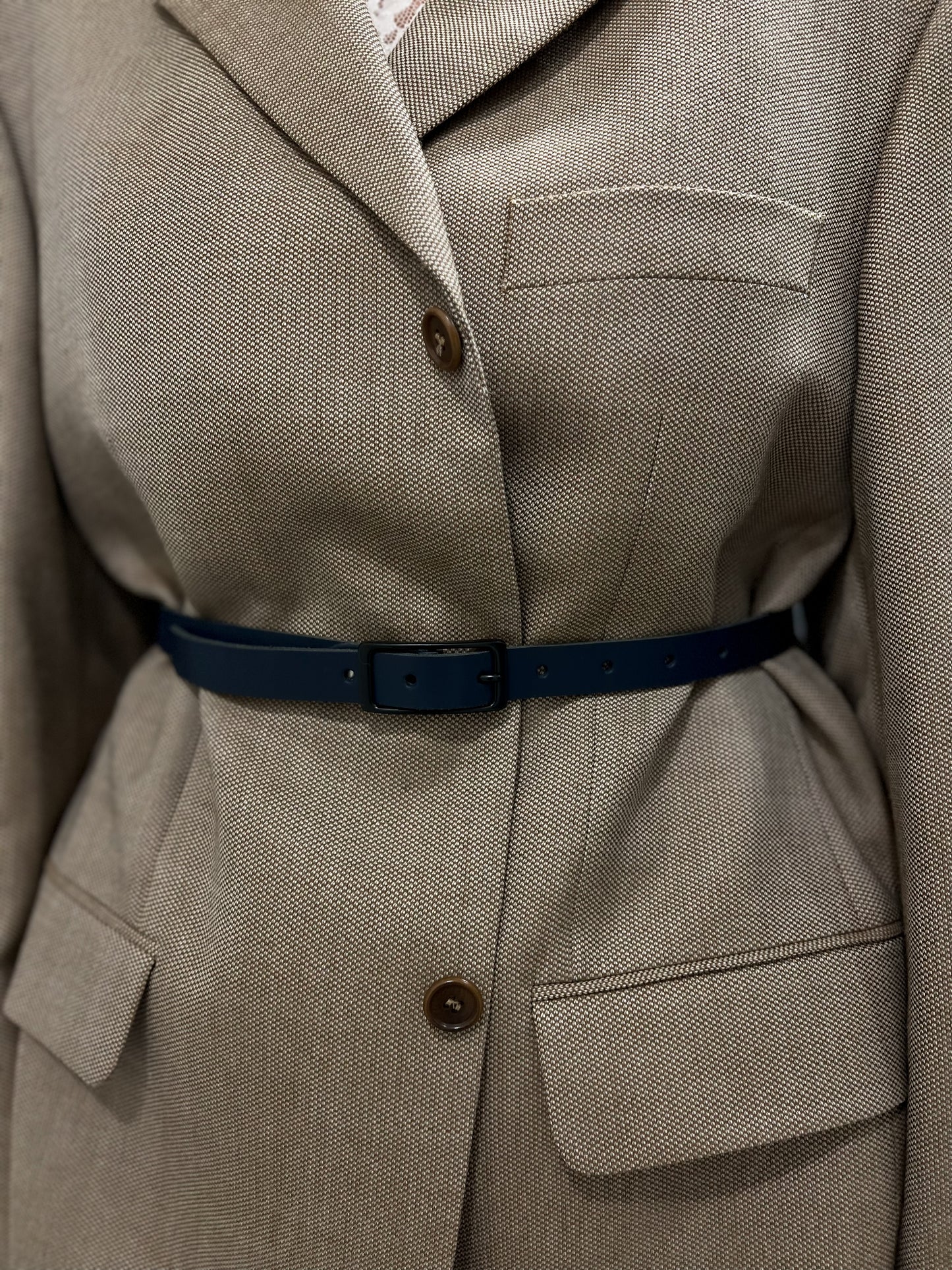 Cienki granatowy pasek | skóra naturalna | 85