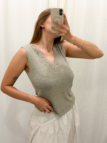 Sweterkowy top z naturalnymi muszelkami L-XL