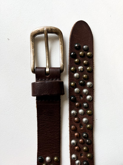 Masywny brązowy pasek z ćwiekami | skóra naturalna | small