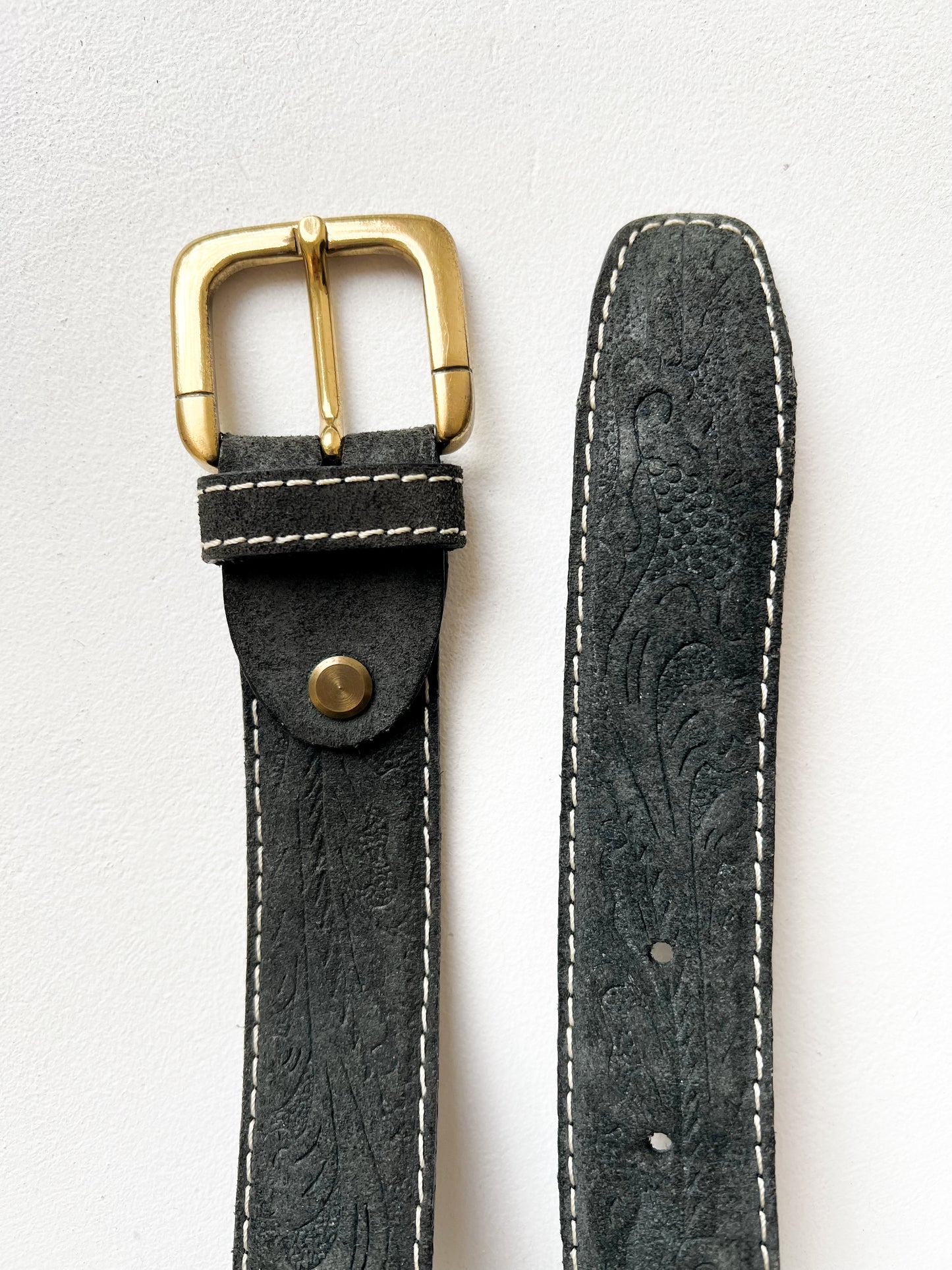 Zamszowy miękki pasek z tłoczeniem | skóra naturalna | large