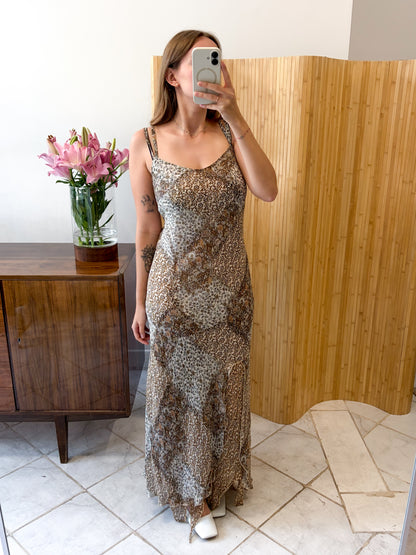 Vintage sukienka maxi z szarpanym dołem XL-XXL