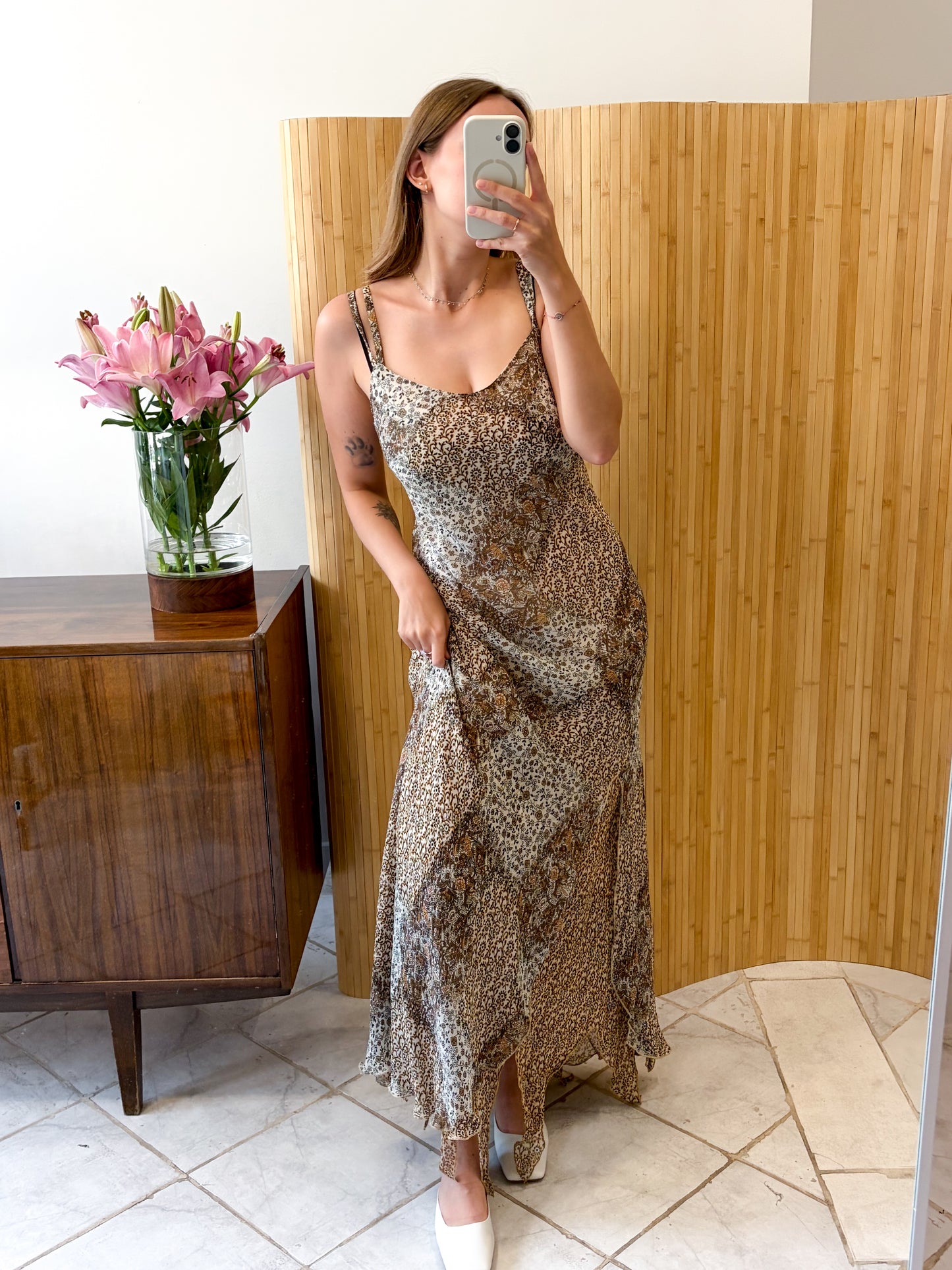 Vintage sukienka maxi z szarpanym dołem XL-XXL
