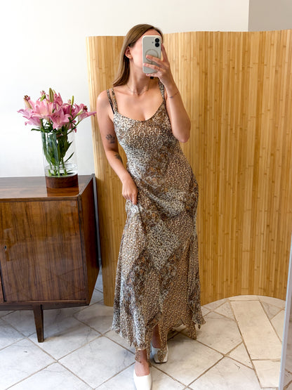 Vintage sukienka maxi z szarpanym dołem XL-XXL