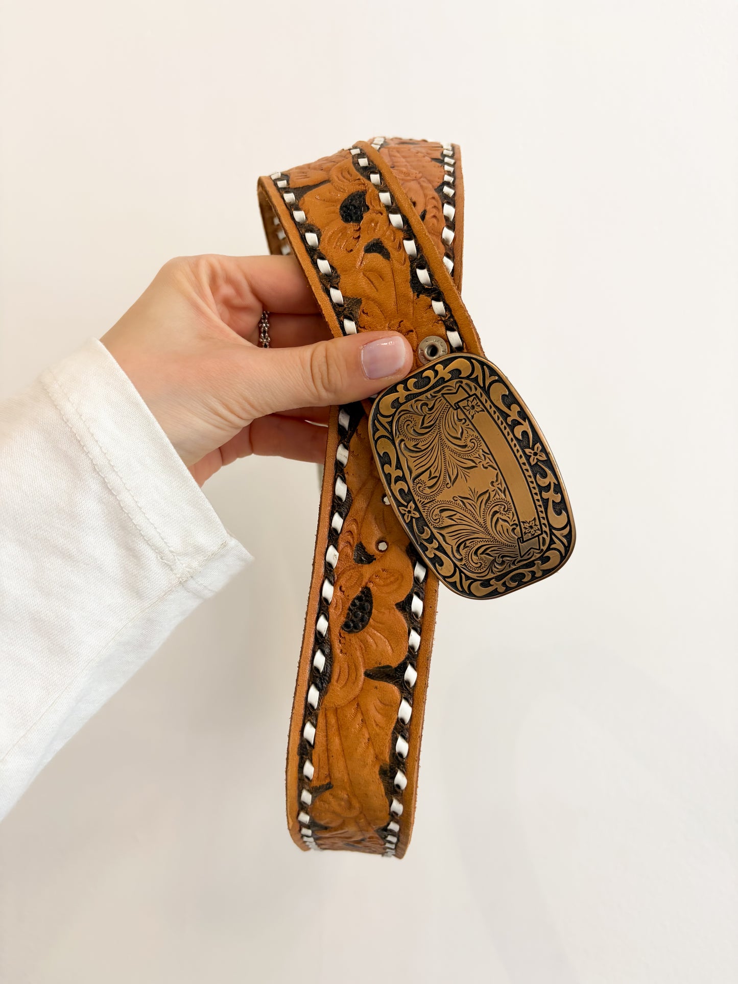Pasek vintage w stylu western ze skóry naturalnej | LARGE