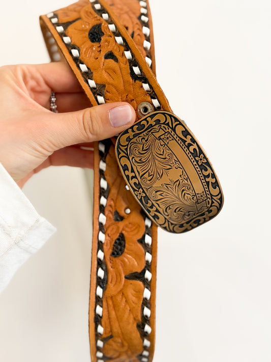 Pasek vintage w stylu western ze skóry naturalnej | LARGE