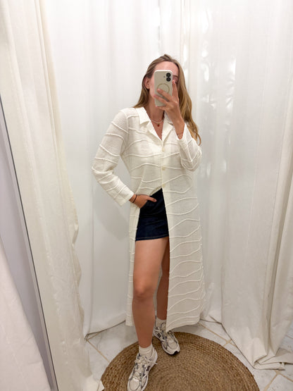 Vintage sweter narzuta biała maxi L-XL
