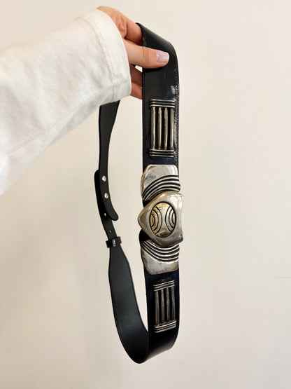 Pasek z dużą metalową klamrą skóra z połyskiem | MEDIUM 85 cm