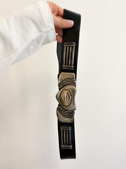 Pasek z dużą metalową klamrą skóra z połyskiem | MEDIUM 85 cm