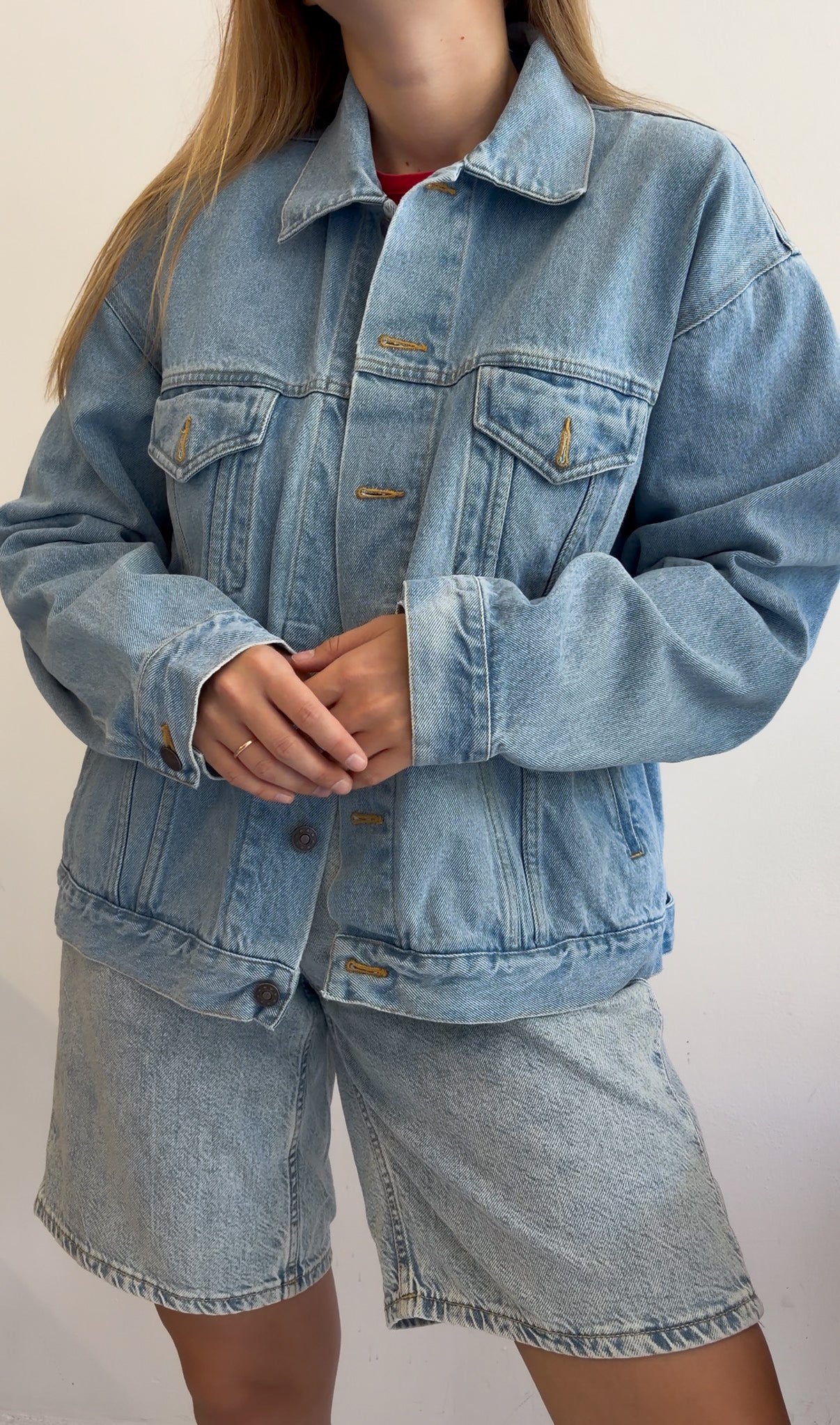 Kurtka z ciężkiego jasnego jeansu vintage unisex