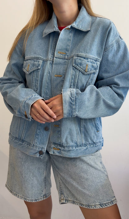 Kurtka z ciężkiego jasnego jeansu vintage unisex