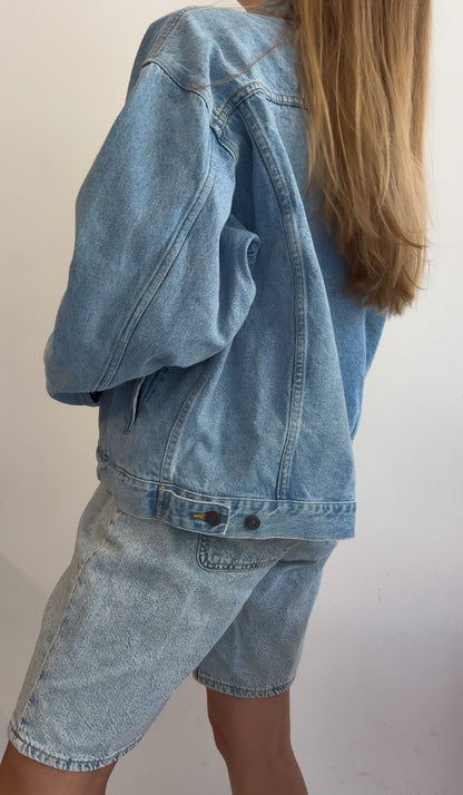 Kurtka z ciężkiego jasnego jeansu vintage unisex