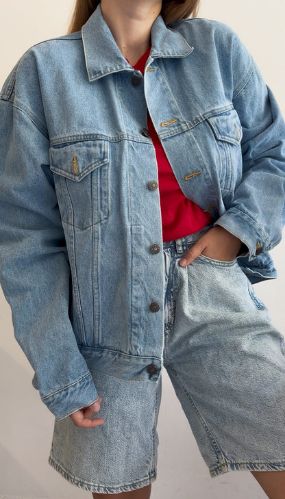 Kurtka z ciężkiego jasnego jeansu vintage unisex
