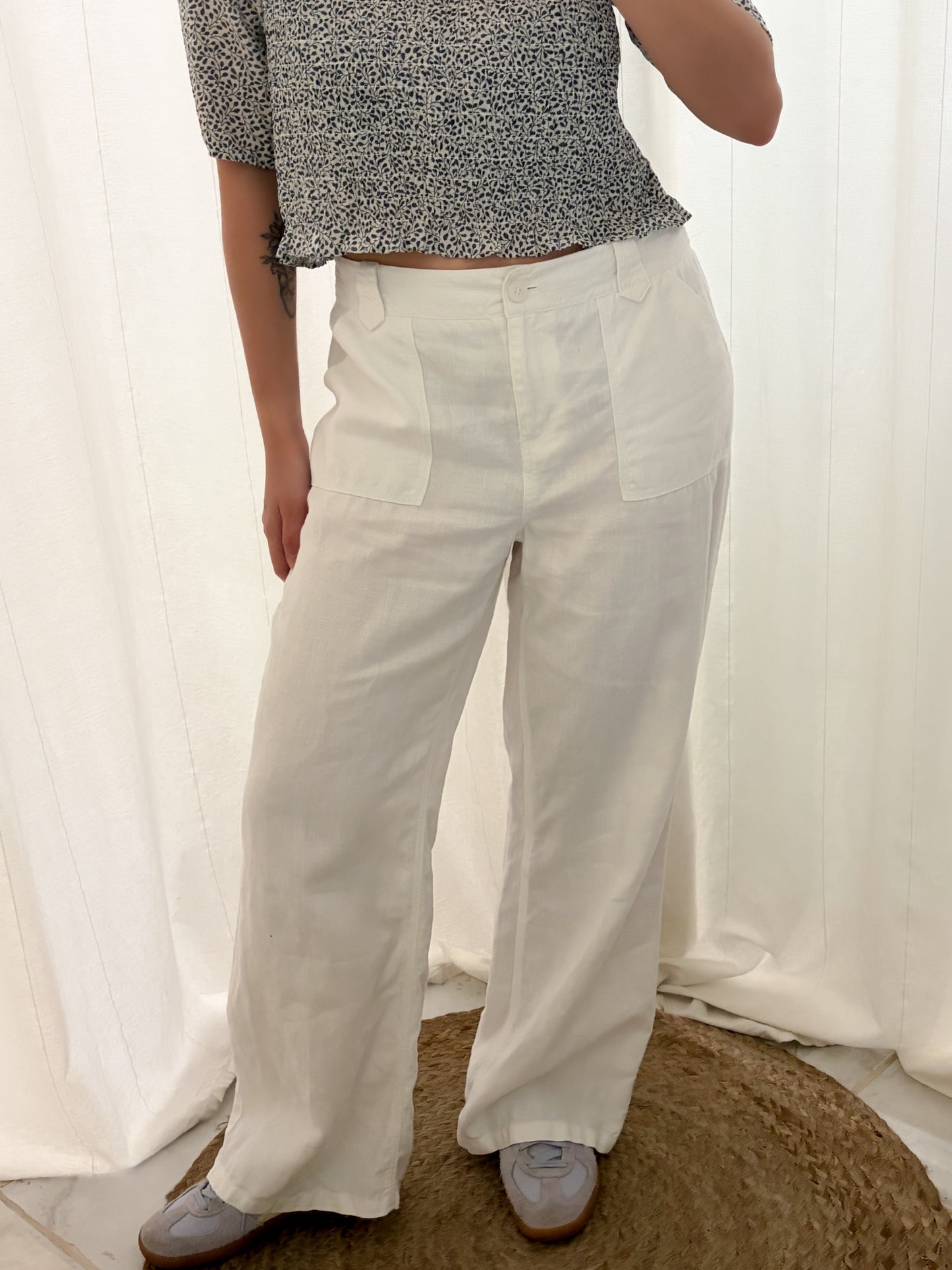 Lniane 100% spodnie z prostą nogawką | M-L
