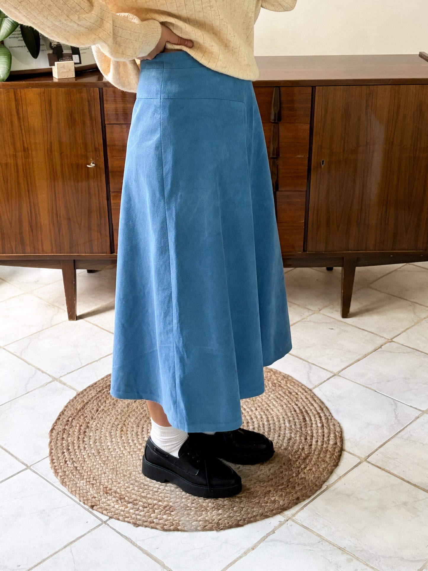 Vintage blue spódnica z koła imitacja zamszu S-M