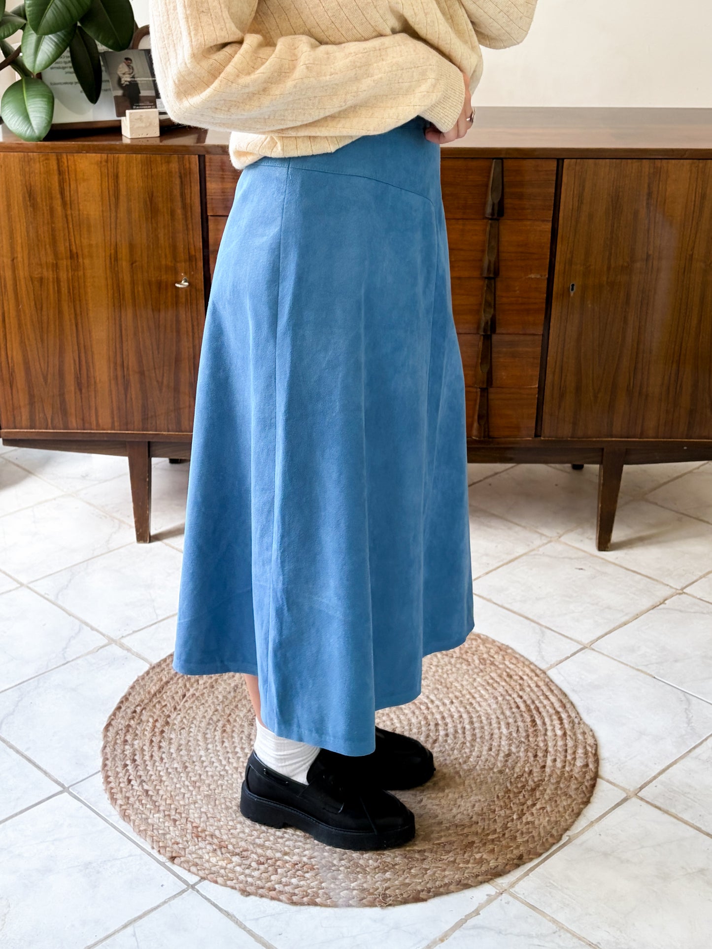 Vintage blue spódnica z koła imitacja zamszu S-M