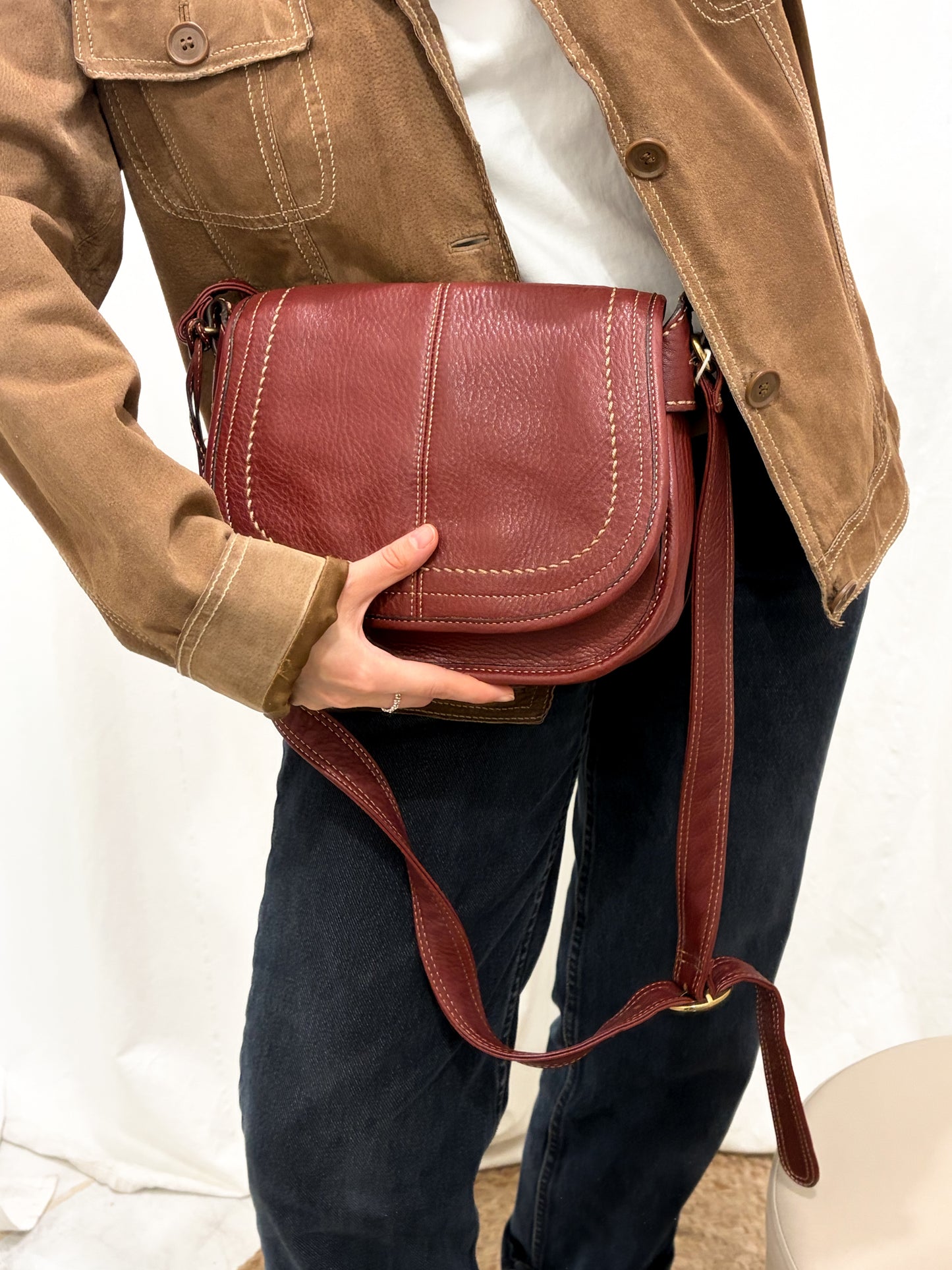 FOSSIL burgundowa torebka ze 100% skóry naturalnej