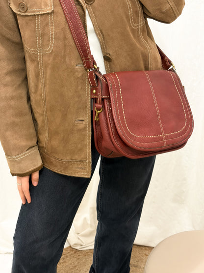 FOSSIL burgundowa torebka ze 100% skóry naturalnej