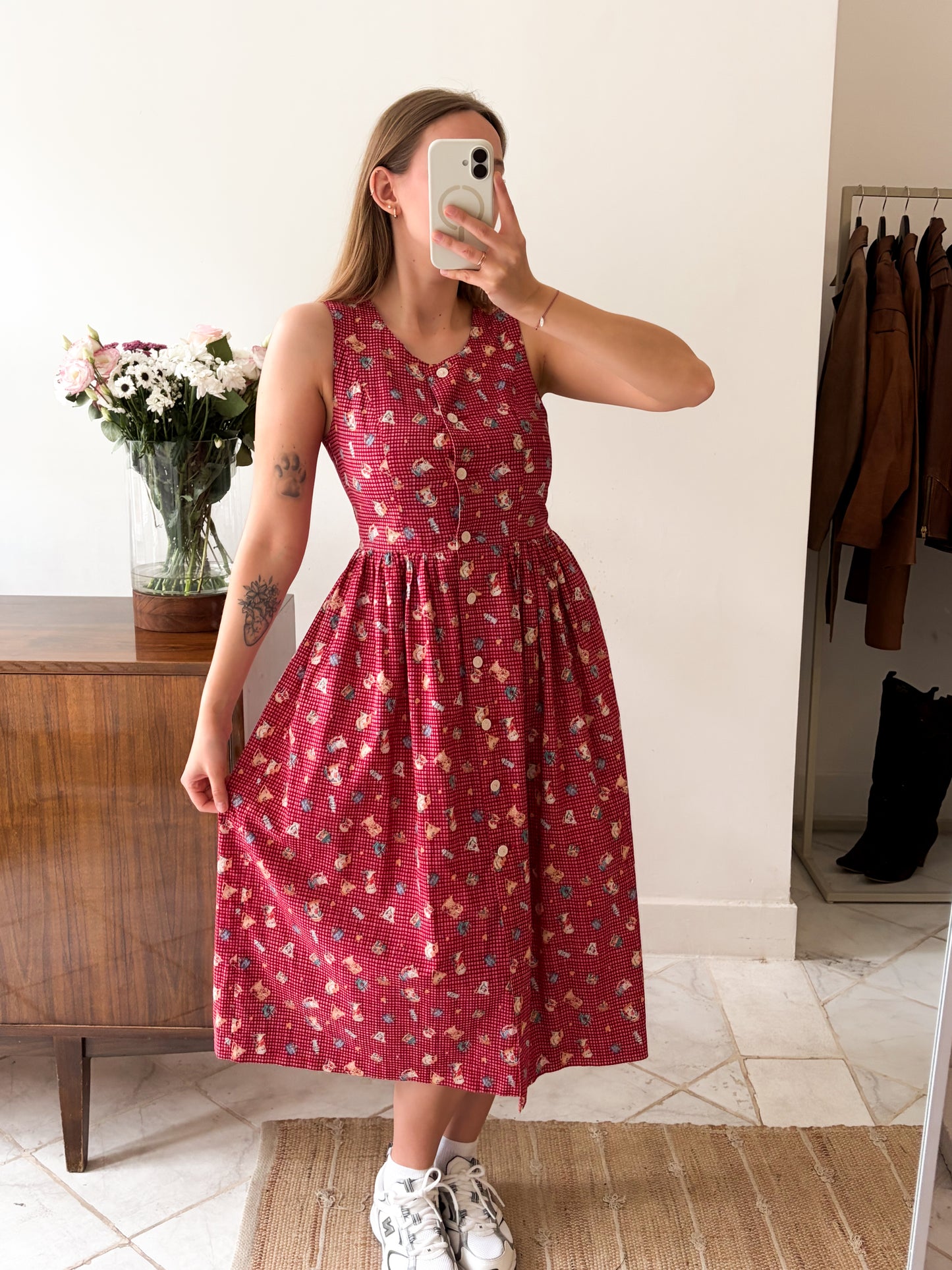 Bawełniana sukienka midi w vintage wzory | S