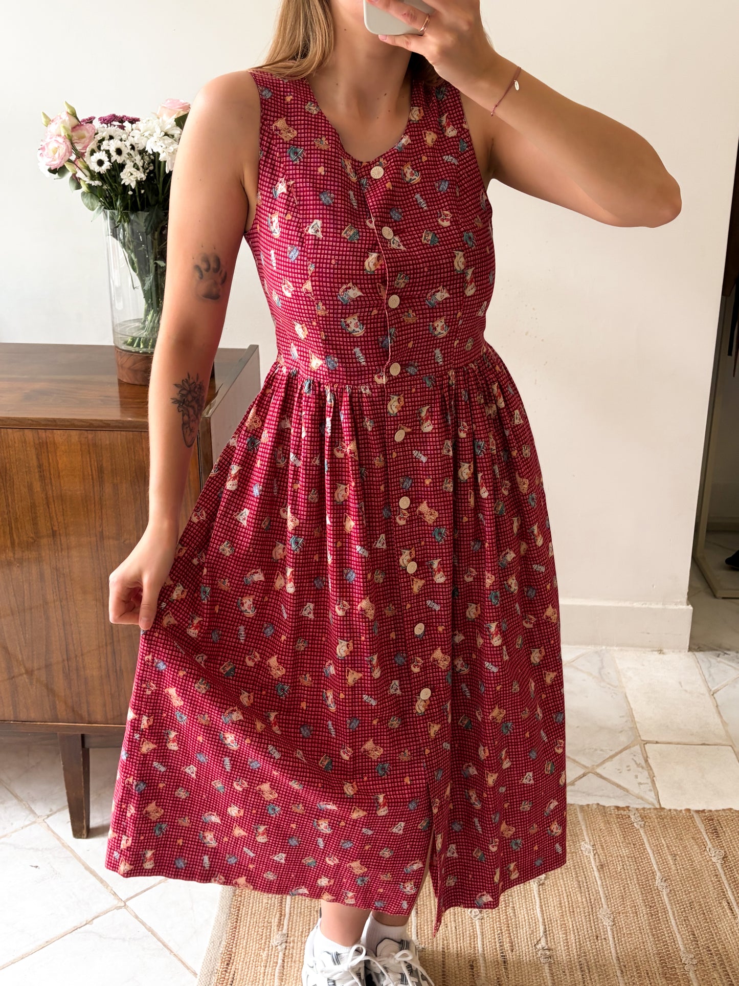 Bawełniana sukienka midi w vintage wzory | S